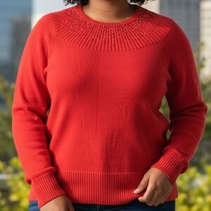 Apt. 9 Womens plus size red sweater w/ beaded & rhinestone neckline size 3X NWT